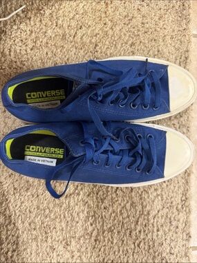 Converse Royal Blue Low-Top Canvas Sneakers with Neon Green Insole